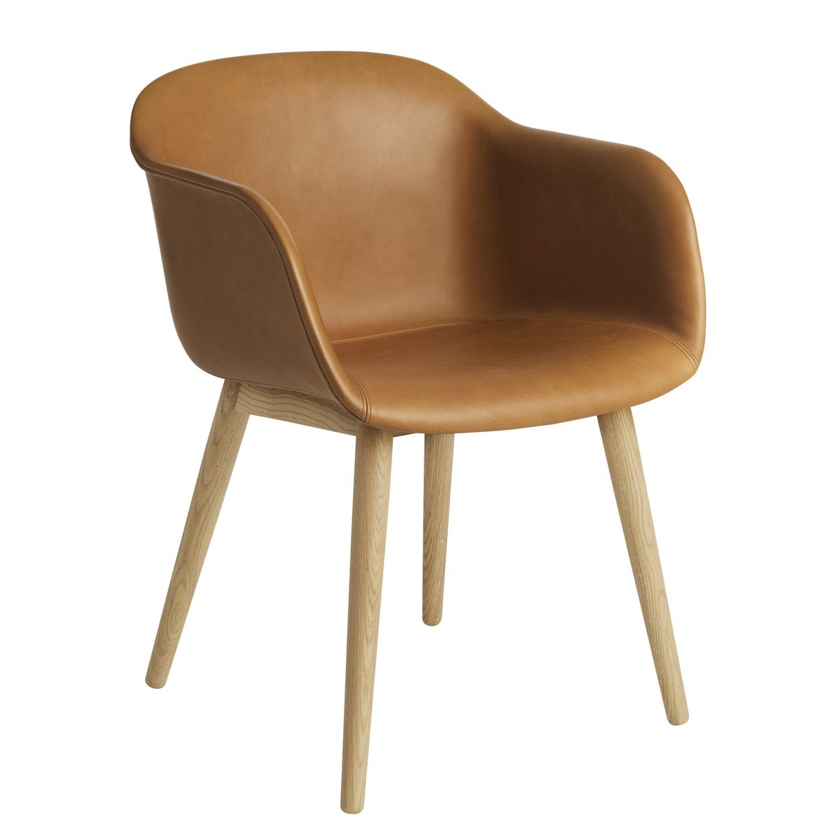 Fiber Chair tuoli käsinojilla ja puujaloilla Cognac leather-oak