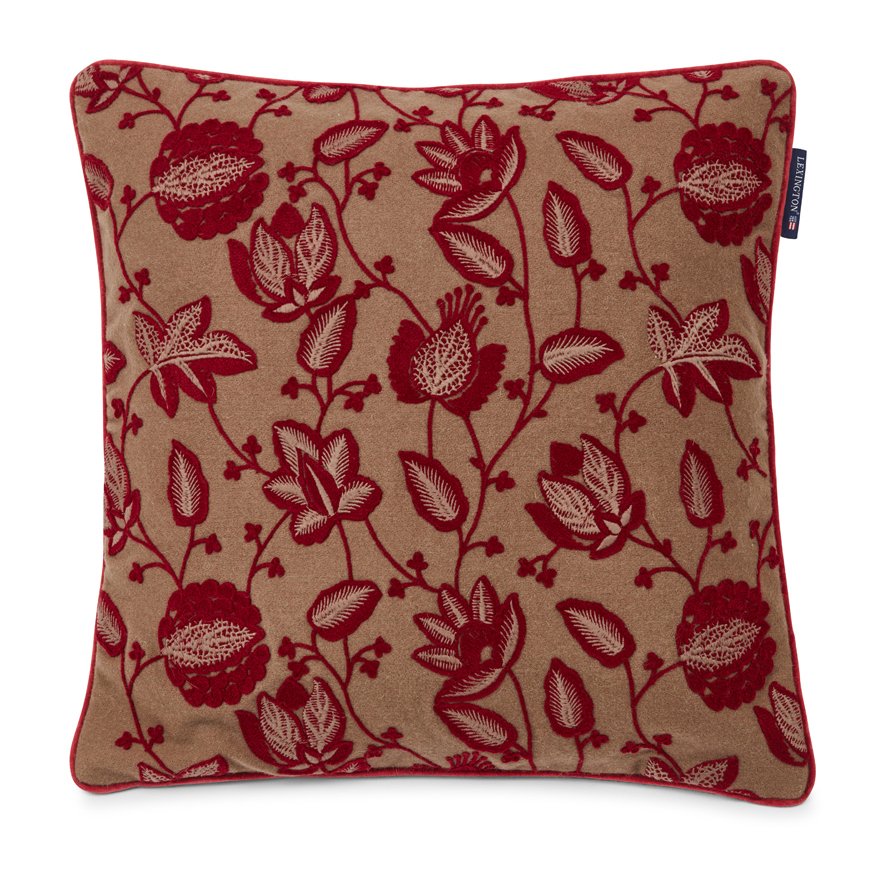 Flower Embroidered Wool Mix tyynyliina 50x50 cm Mid brown-multi