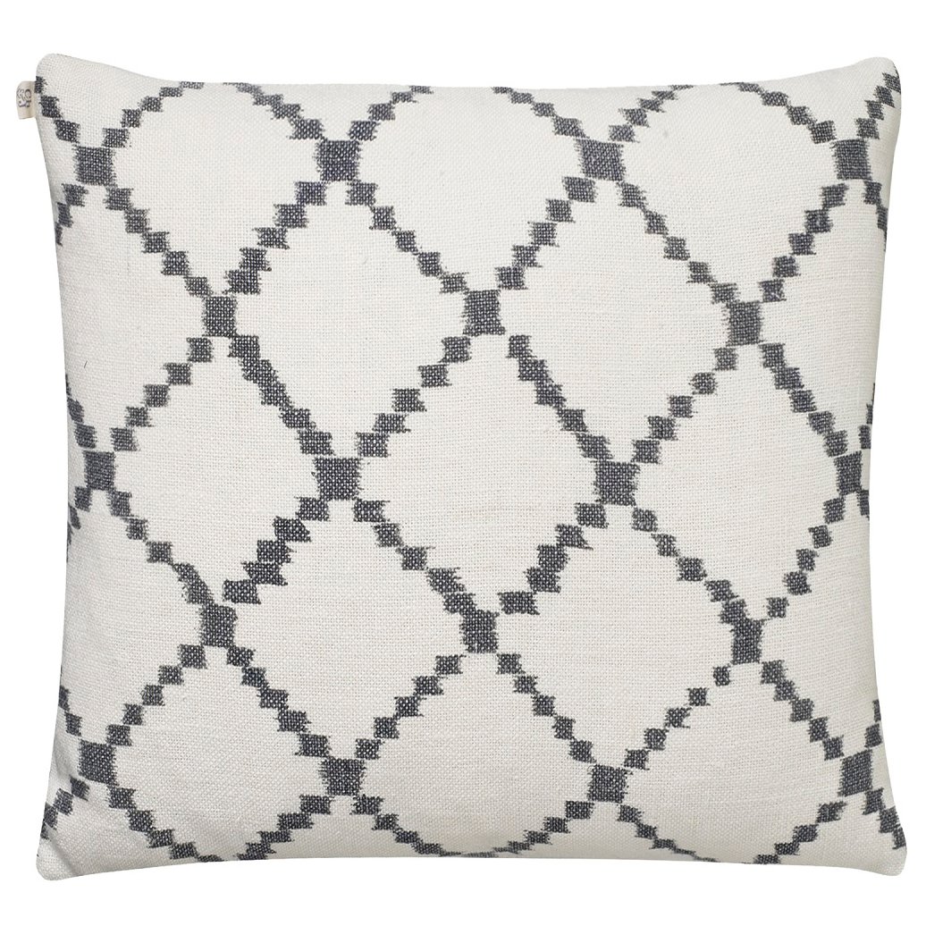 Ikat Kerela -tyynyliina 50x50 cm Valkoinen-harmaa
