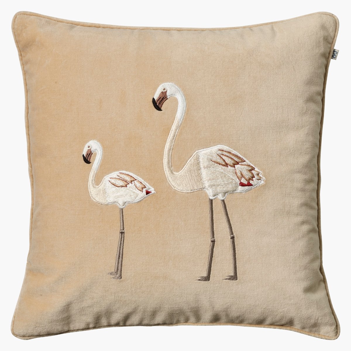 Kirjailtu flamingo-tyynyliina 50x50 cm Beige