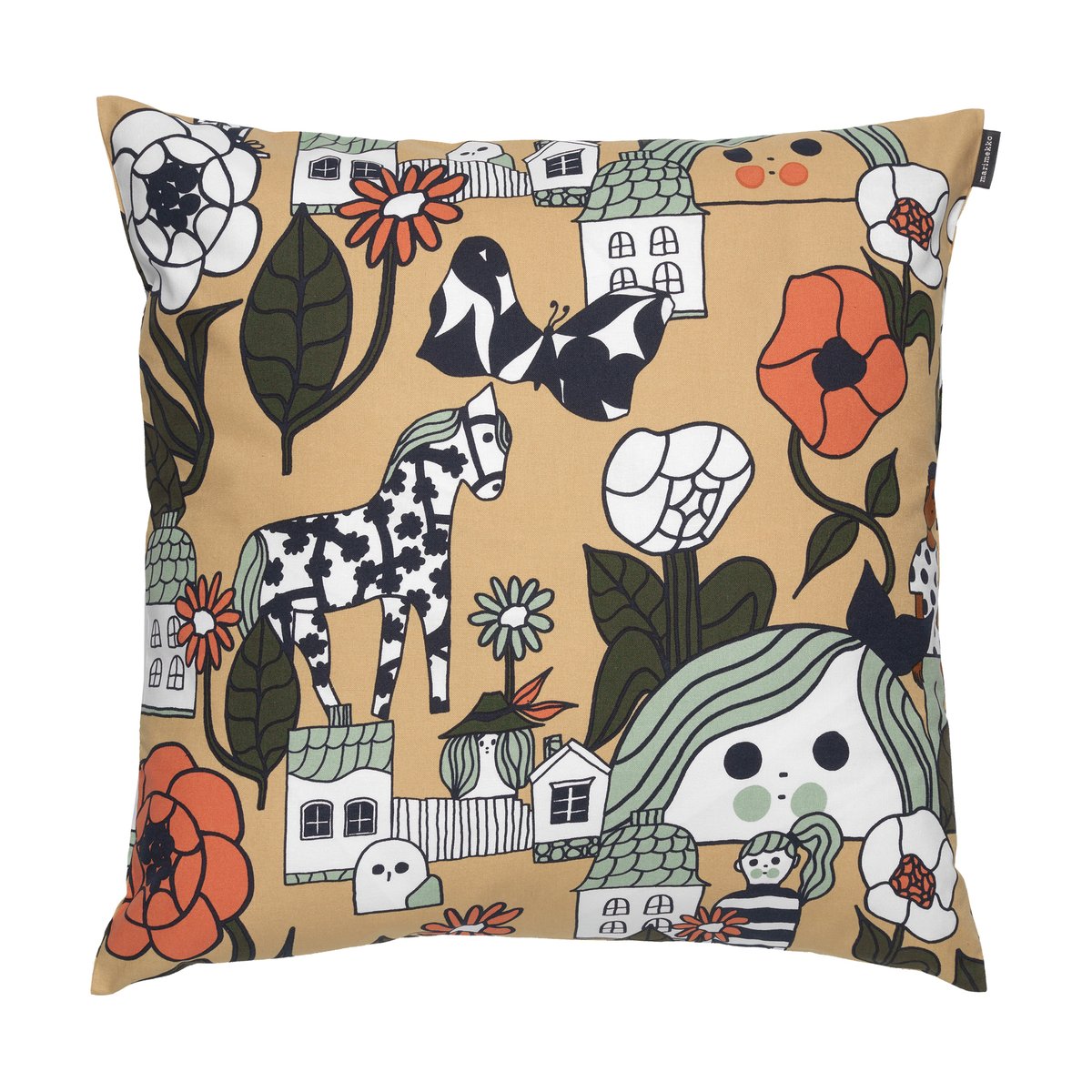 Marikylä tyynynpäällinen 45x45 cm Beige-Vihreä-Oranssi