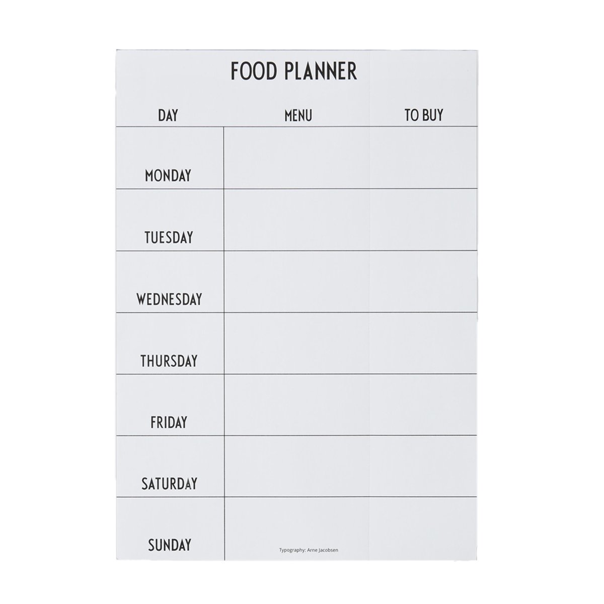 Design Letters Food Planner ruokalista valkoinen